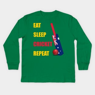 Eat Sleep Cricket Repeat Australia Flag Cricket Bat Kids Long Sleeve T-Shirt